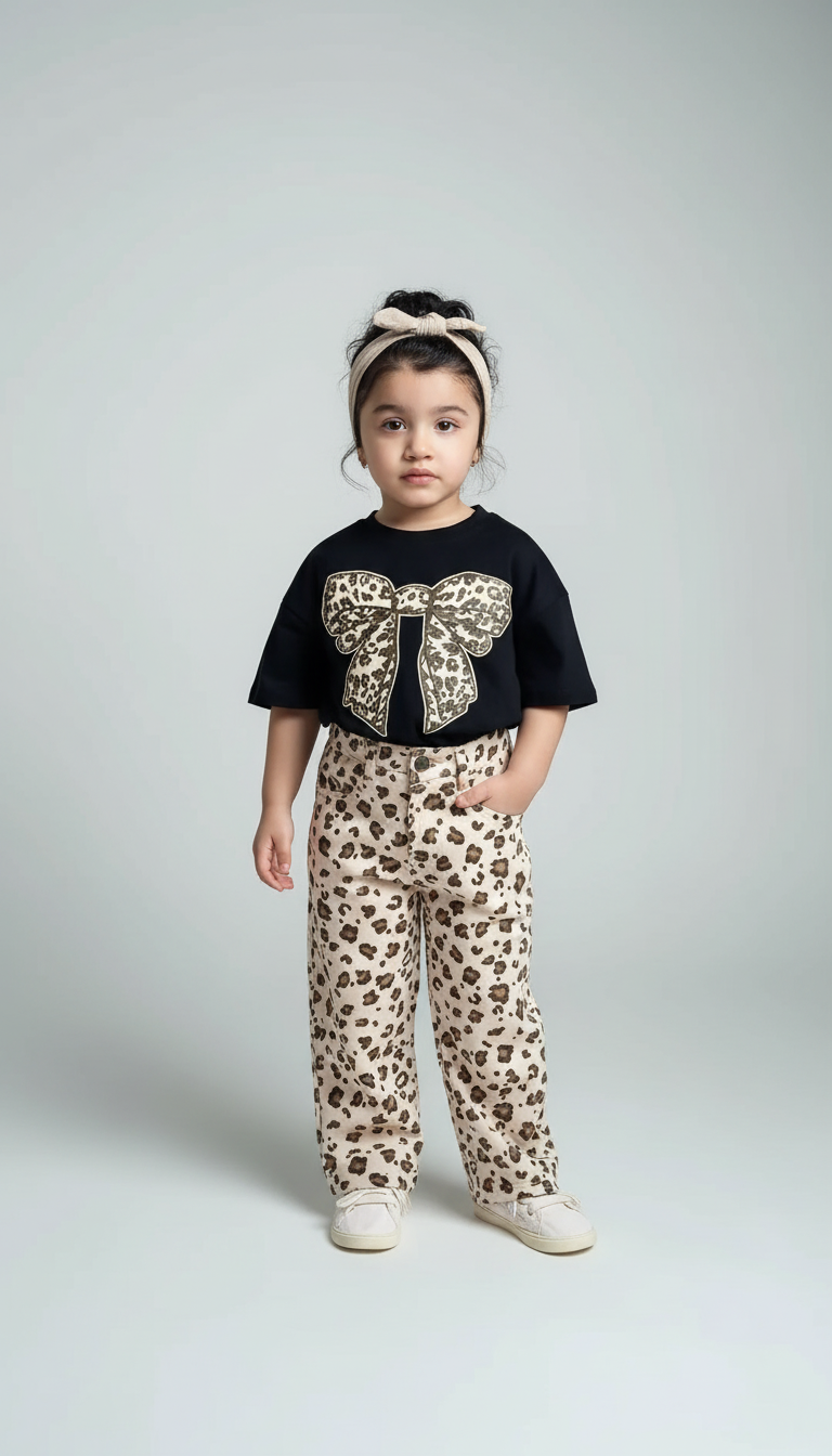 طقم Leopard للبنات - تألق ناعم بطبعات جريئة