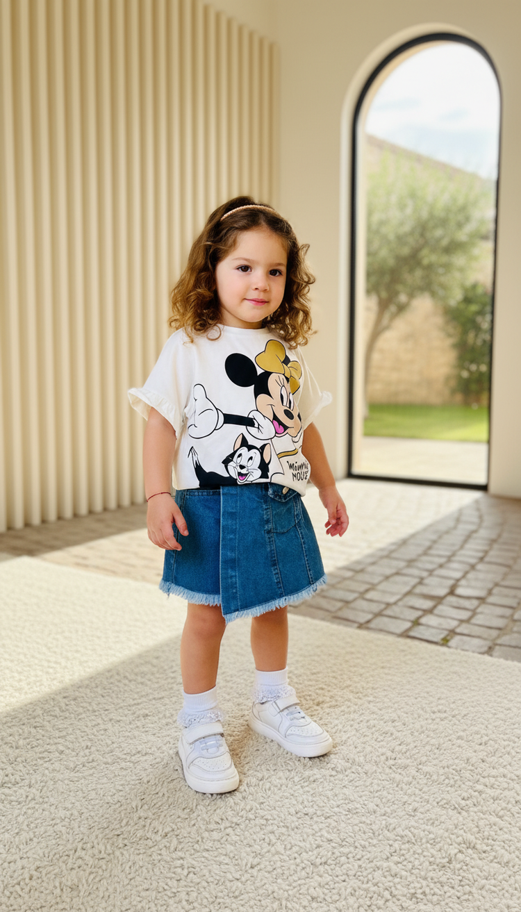 طقم MINNIE – أناقة الجينز مع ميني ماوس – ملابس بنات من بامبي