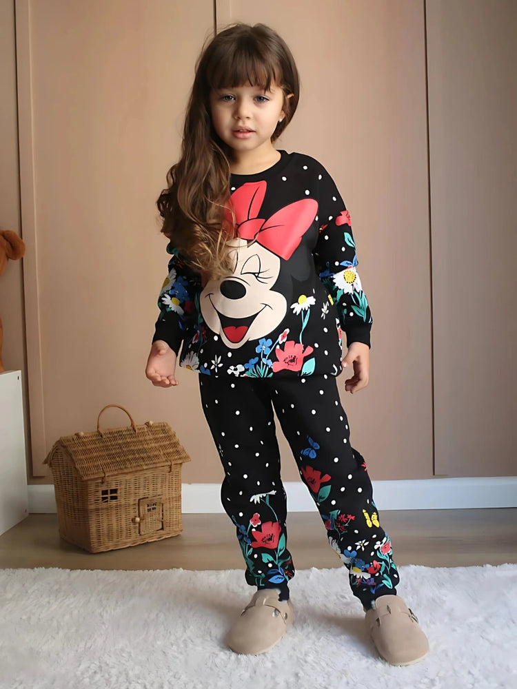 طقم Minnie Mouse أسود شتوي للبنات – ملابس بنات من بامبي