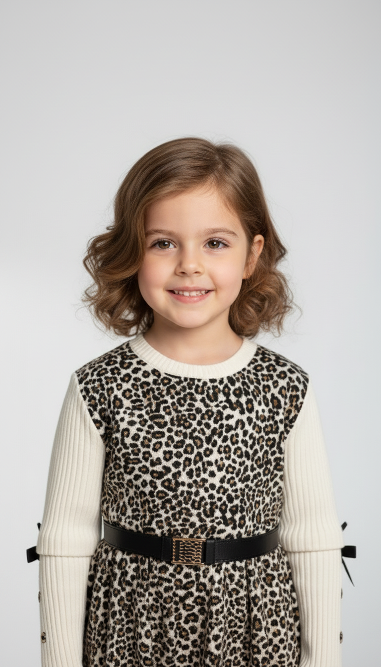 فستان بناتي فاخر بطبعة الفهد مع حقيبة عصرية