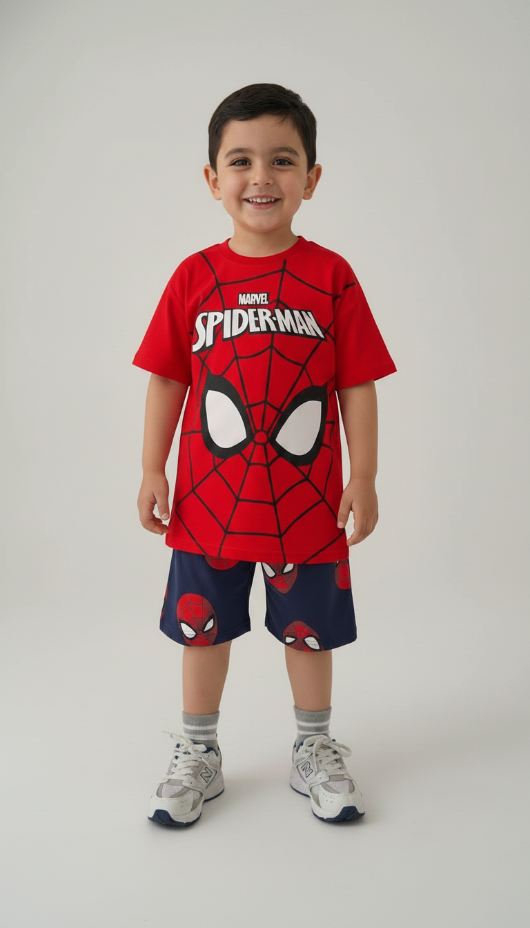 إطلالة الأبطال الصغار – SPIDER MAN الأحمر الجريء – ملابس أولاد من بامبي