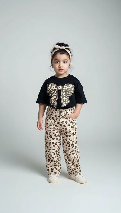 طقم Leopard للبنات - تألق ناعم بطبعات جريئة