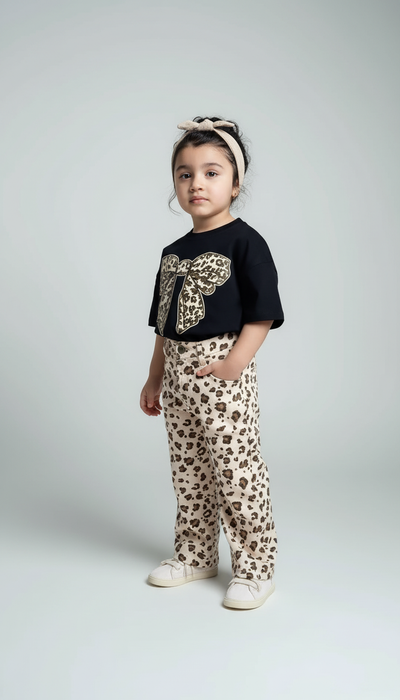 طقم Leopard للبنات - تألق ناعم بطبعات جريئة